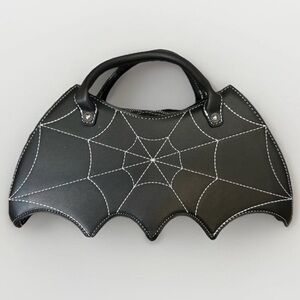 Black Bat Bag With Spider Web Design - Comes With Crossbody Strap